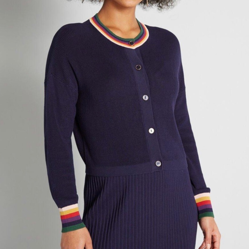 ModCloth Brighten Up the Room Cardigan Navy, S, EUC